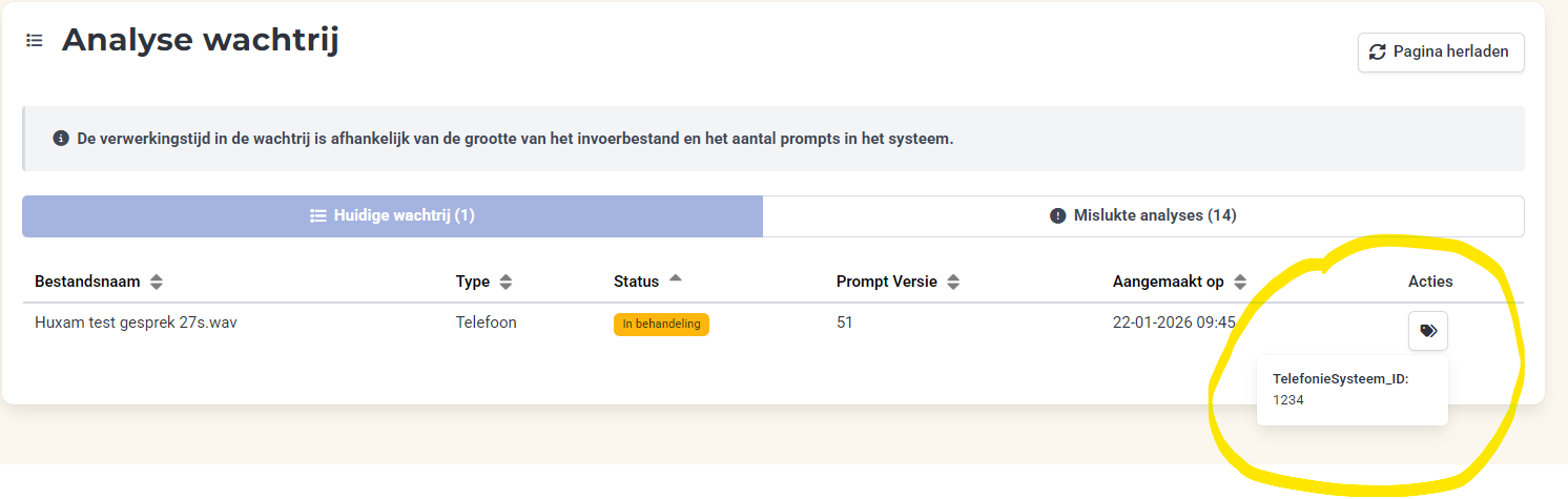 Metadata bekijken in de wachtrij