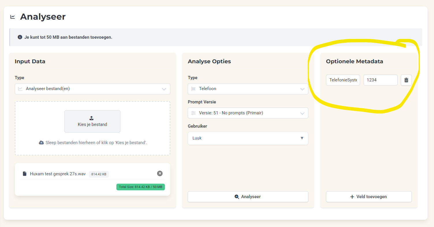 Metadata toevoegen aan analyse